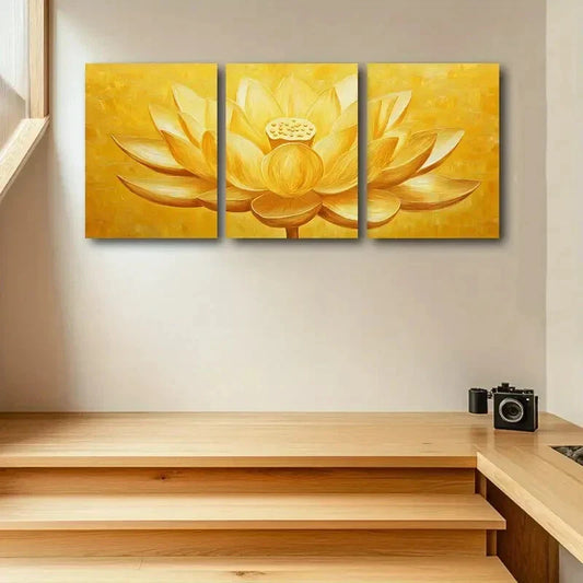 3pcs Golden for Lotus Design Metal Print Ready to Hang Art