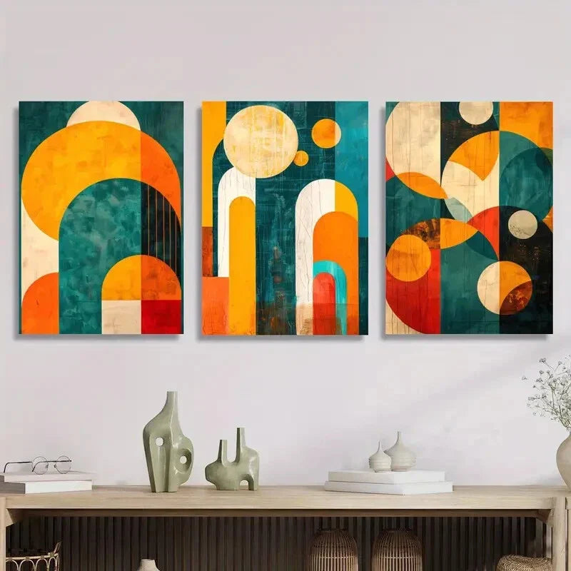 3pcs Abstract geometry, color gradient, Metal Print Ready to Hang Art