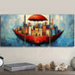 3pcs City view under a red umbrella Metal Print Ready to Hang Art