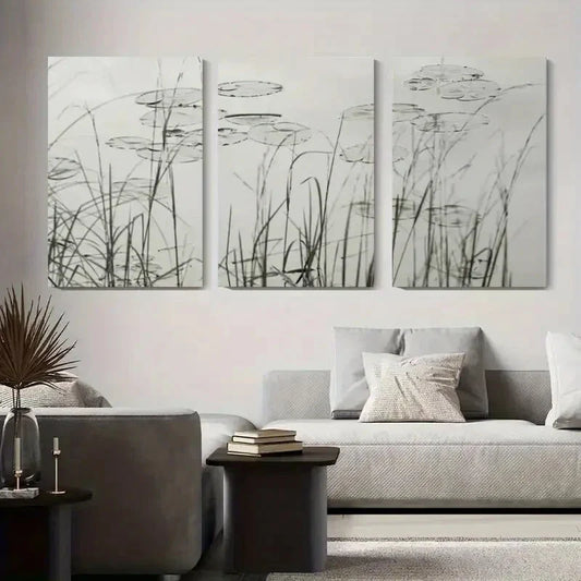 3pcs Minimalist Water Lilies & Grass Metal Print Ready to Hang Art