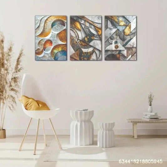 3pcs Abstract Geometric Art, Abstract Circular Metal Print Ready to Hang Art