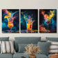 3pcs  Colorful Drink Splashes, Starry Night Wall Art Set Canvas Framed 40x60cm - High Quality Print 100% Australian Made Wall Canvas Ready to Hang