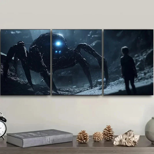 3pcs Featuring Large Mechanical Spiders, Metal Print Ready to Hang Art
