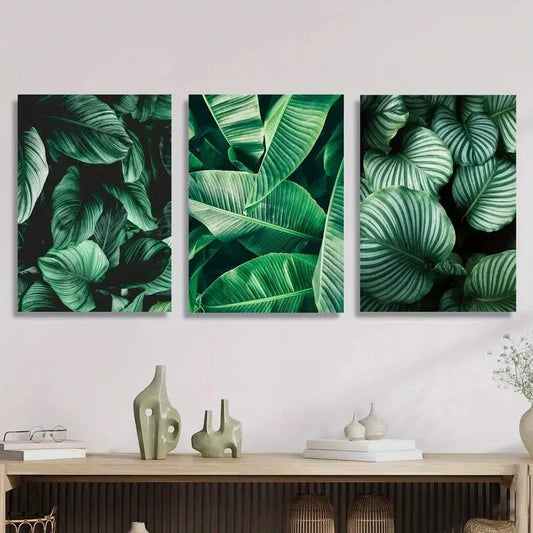 3pcs Emerald Green Banana Leaf Botanical Metal Print Ready to Hang Art