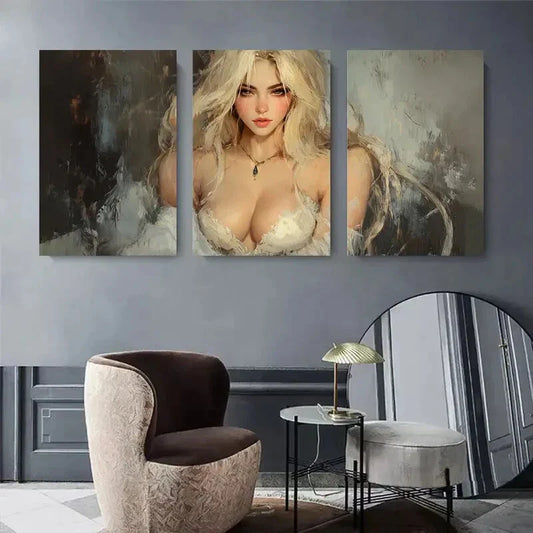 3pcs Glamorous Abstract Blonde Woman Metal Print Ready to Hang Art