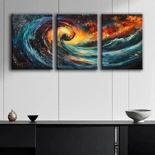 3pcs Swirling Vortex of Colors Darkness Perfect Wall Art Set Canvas Framed 40x60cm - High Quality Print 100% Australian Made Wall Canvas Ready to Hang