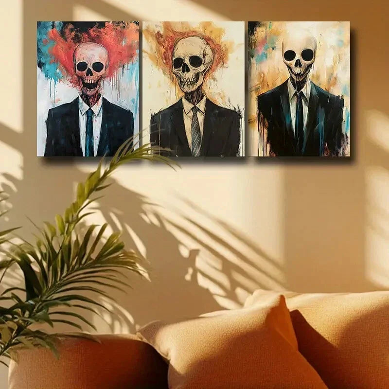 3pcs Suit Skeleton Metal Print Ready to Hang Art