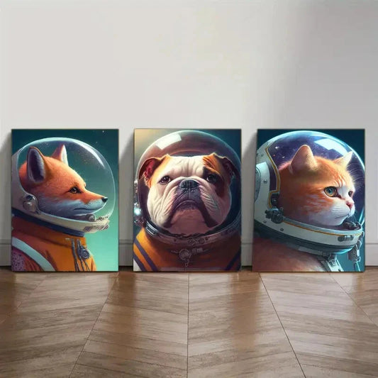 3pcs Animal Portrait Art Poster Surreal Art Metal Print Ready to Hang Art