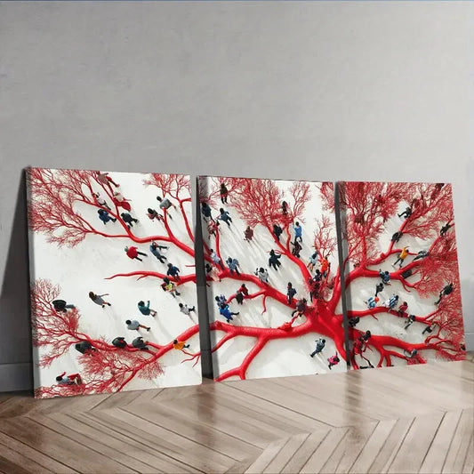 3pcs The red mycelium web Wall Art Set Canvas Framed 40x60cm - High Quality Print 100% Australian Made Wall Canvas Ready to Hang