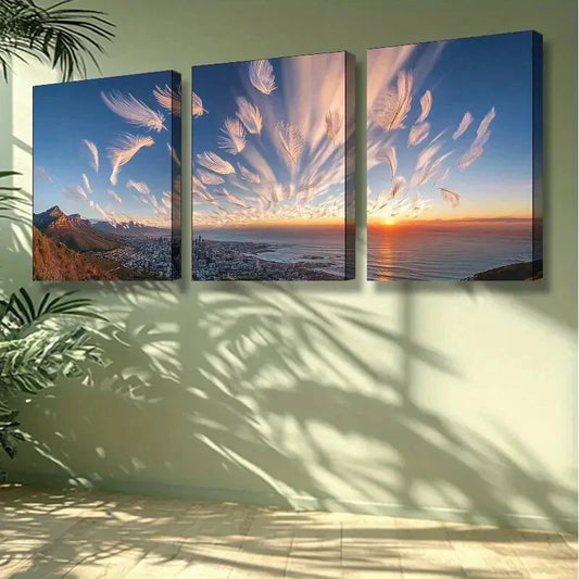 3pcs   Vibrant Sunset in Cape Town Wall Art Set Canvas Framed 40x60cm -High Quality Print 100% Australian Made Wall Canvas Ready to Hang