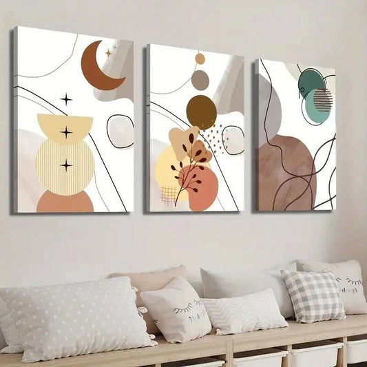 3pcs Modern Abstract Geometric Botanical Leaves Wall Art Set Canvas Framed 40x60cm - High Quality Print 100% Australian Made Wall Canvas Ready to Hang