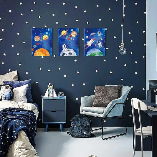 3pcs Outer Space Watercolor Planet Metal Print Ready to Hang Art