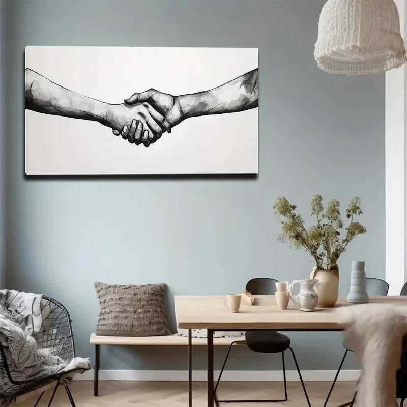 Grasped Hand Cooperation Wall Art Canvas Office Home Room Framed 80x45cm