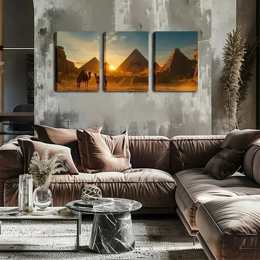 3pcs    Relaxing, Sunset, Pyramid, Camel, Wall Art Set Canvas Framed 40x60cm - High Quality Print 100% Australian Made Wall Canvas Ready to Hang