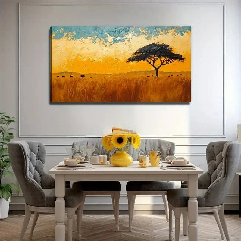 African Savannah Sun Perfect Wall Art Canvas Office Home Room Framed 80x45cm