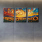 3pcs Golden Sunflowers & Swirling Sky Metal Print Ready to Hang Art