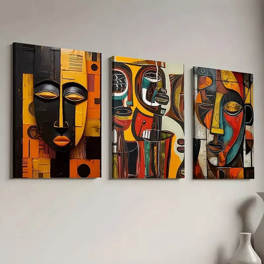 3pcs Modern Abstract Geometric Portrait Wall Art Set Canvas Framed 40x60cm - High Quality Print 100% Australian Made Wall Canvas Ready to Hang