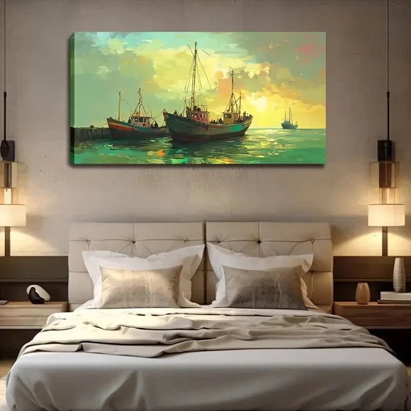 Vibrant Blue & Green Hues Wall Art Canvas Office Home Room Framed 120x60cm