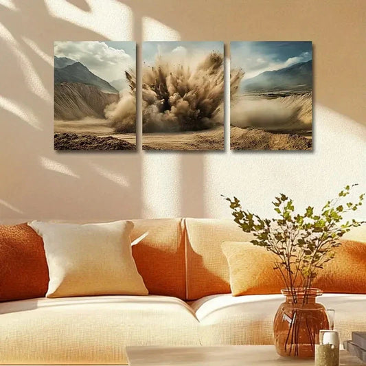 3pcs Massive Dust Explosion Design Metal Print Ready to Hang Art