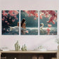 3pcs Pink Cherry Blossoms and Swans Metal Print Ready to Hang Art