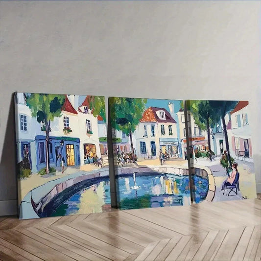3pcs Ancient city canal Painting Wall Art Set Canvas Framed 40x60cm - High Quality Print 100% Australian Made Wall Canvas Ready to Hang