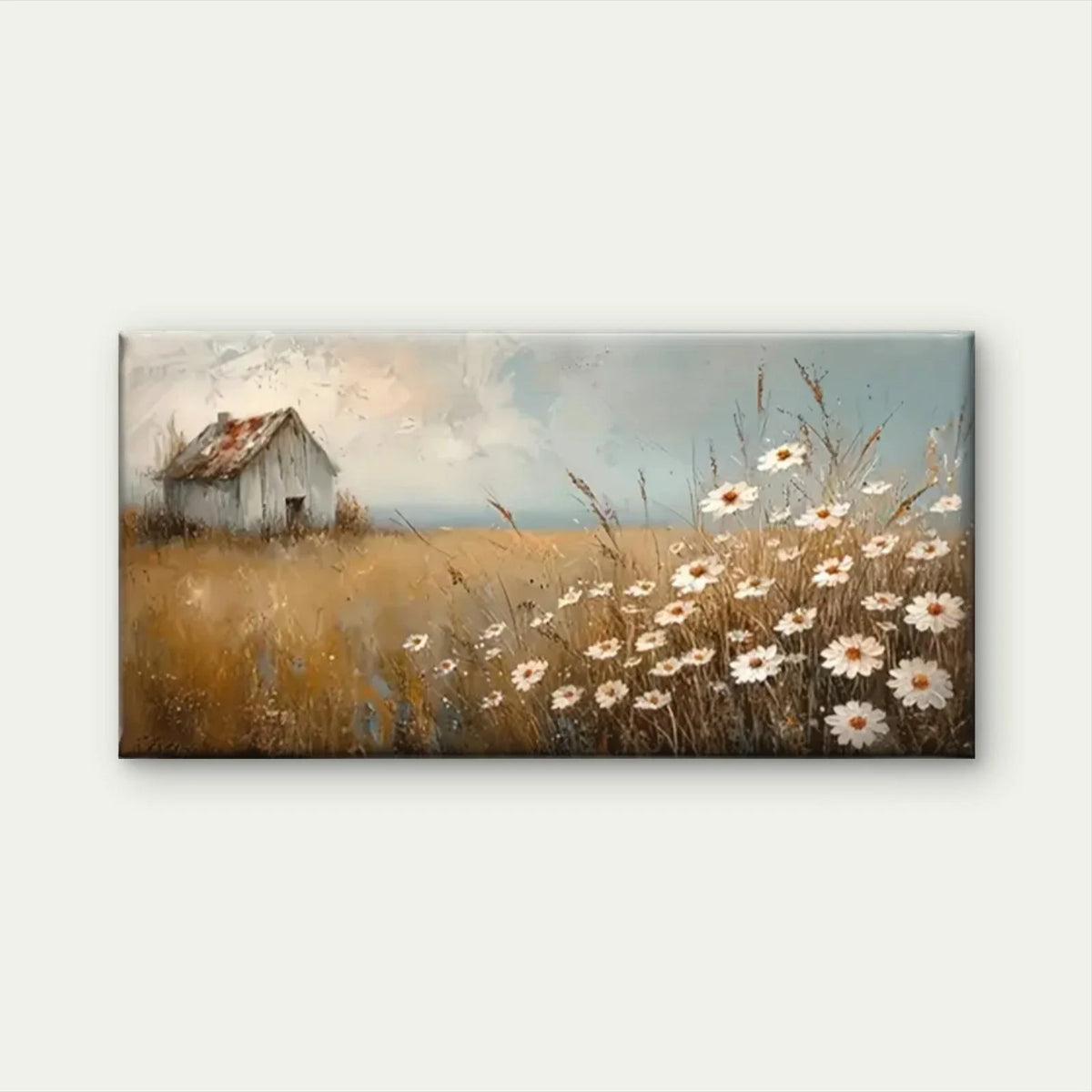 Fields Houses Flowers Wall Art Canvas Office Home Room Framed 120x60cm