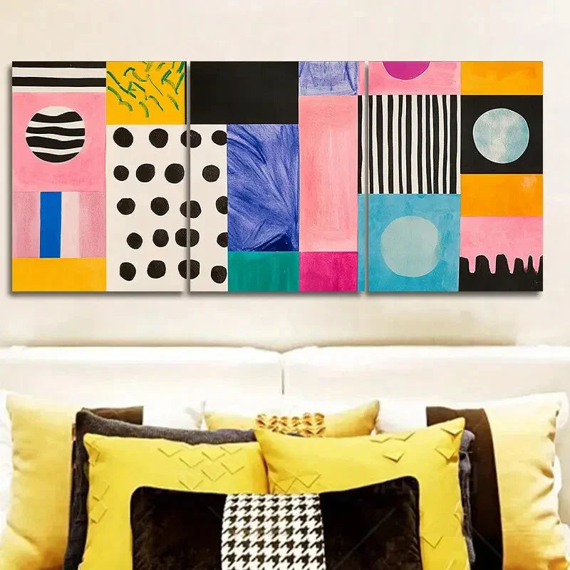 3pcs  Vibrant Abstract Colorful Geometric  Metal Print Ready to Hang Art