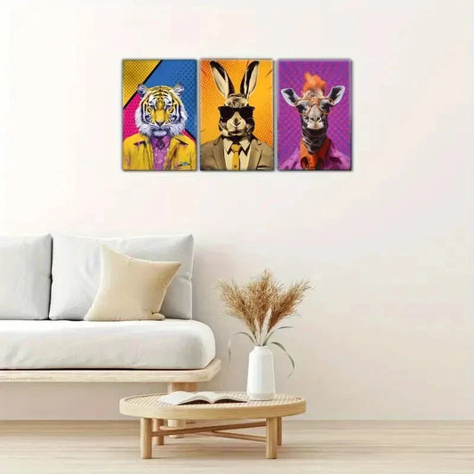3pcs Modern Animal Print Colorful Aesthetic Poster Metal Print Ready to Hang Art