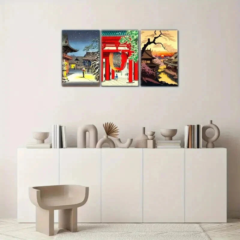 3pcs Japanese Attractions Decoration Poster Travel Metal Print Ready to Hang Art