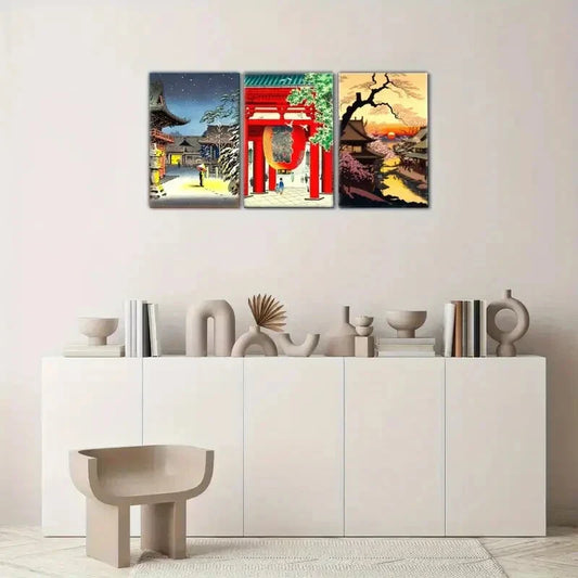 3pcs Japanese Attractions Decoration Poster Travel Metal Print Ready to Hang Art