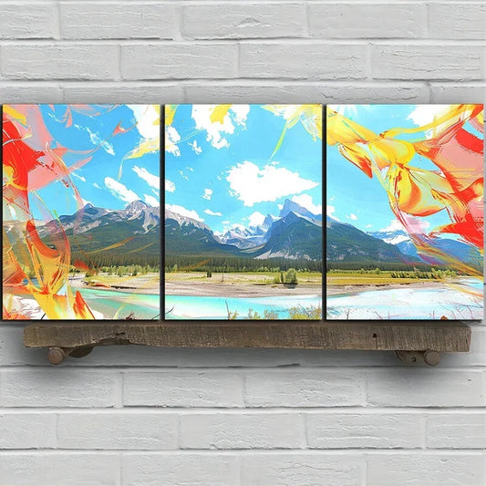 3pcs Distant Valley Vibrant Landscape Metal Print Ready to Hang Art