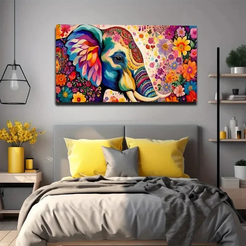 Elephant Head Colorful Wall Art Canvas Office Home Room Framed 120x60cm