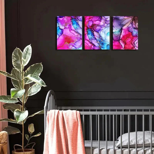 3pcs Abstract Pink Purple Pictures Metal Print Ready to Hang Art