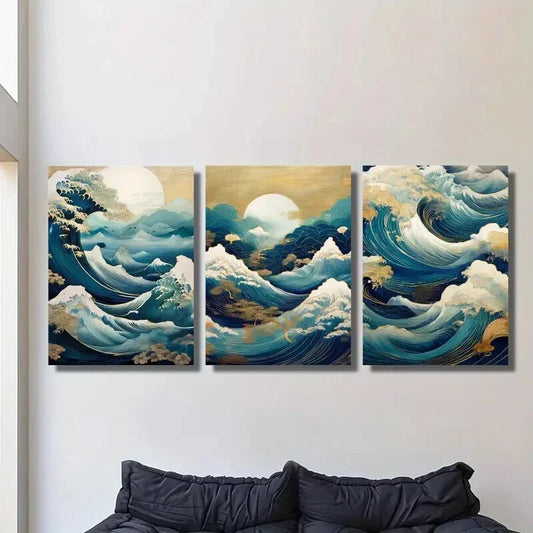 3pcs ,Ukiyo-E Style, Images of Moon Viewing, Metal Print Ready to Hang Art
