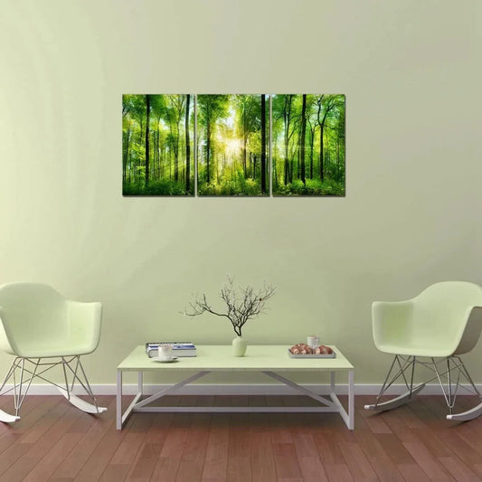 3pcs Forest Morning Sunrise Green Plant Metal Print Ready to Hang Art