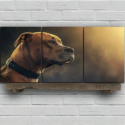 3pcs Rustic Brown Dog Black Belt Metal Print Ready to Hang Art