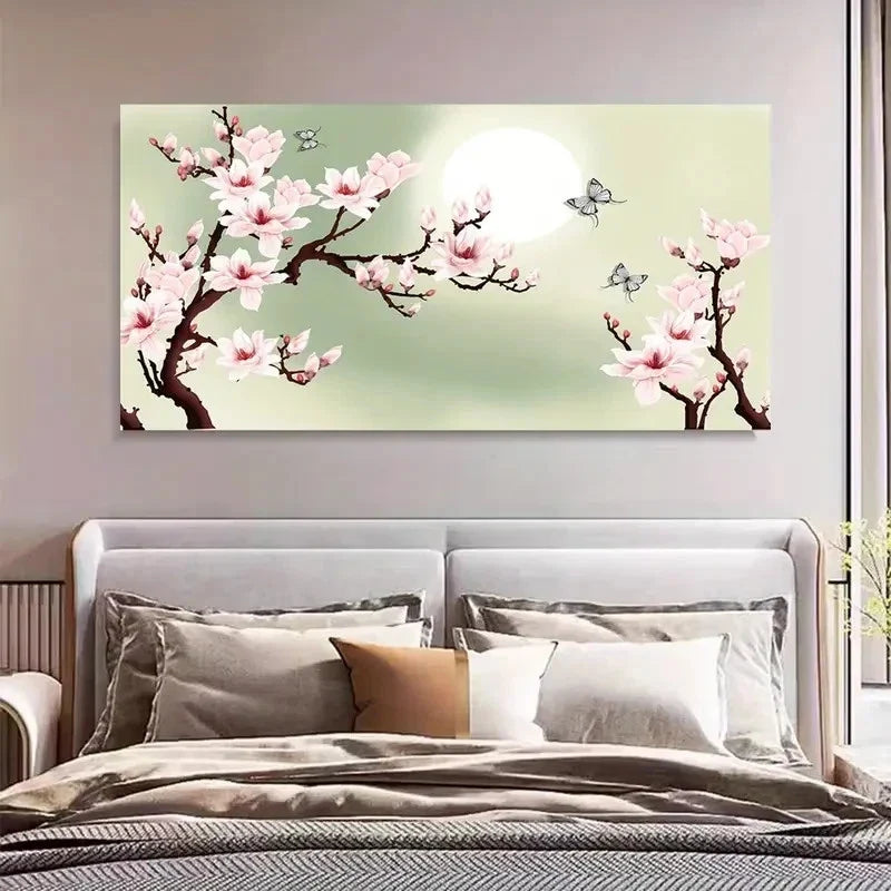 Moonlight Butterfly & Magnolia Wall Art Canvas Office Home Room Framed 120x60cm