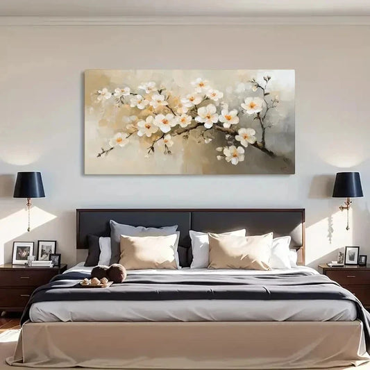 Abstract White Flower & Yellow Wall Art Canvas Office Home Room Framed 120x60cm
