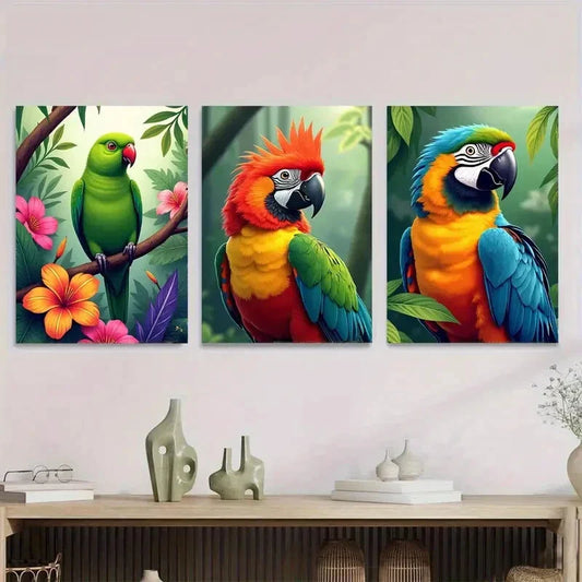 3pcs Colorful Parrot Tropical Bird Metal Print Ready to Hang Art