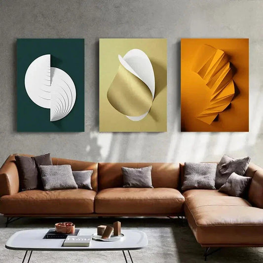 3pcs Abstract Modern Geometric Metal Print Ready to Hang Art