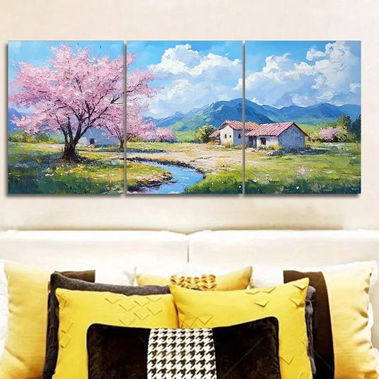3pcs Cherry Blossom Scene  Wall Art Set Canvas Framed 40x60cm - High Quality Print 100% Australian Made Wall Canvas Ready to Hang