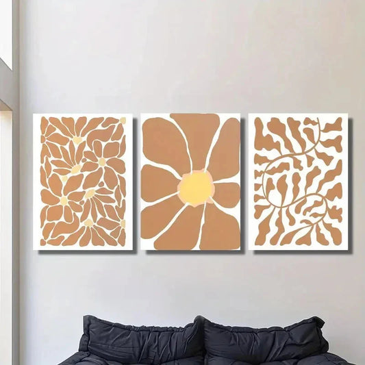 3pcs abstract bohemian plants, brown floral minim Metal Print Ready to Hang Art