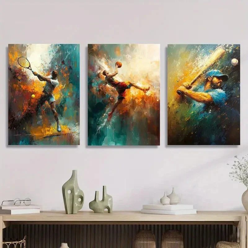 3pcs Abstract painting depicting players Metal Print Ready to Hang Art