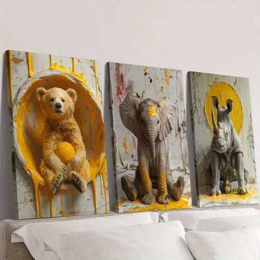 3pcs  Wild Animal Posters, Cute Animals  Wall Art Set Canvas Framed 40x60cm - High Quality Print 100% Australian Made Wall Canvas Ready to Hang