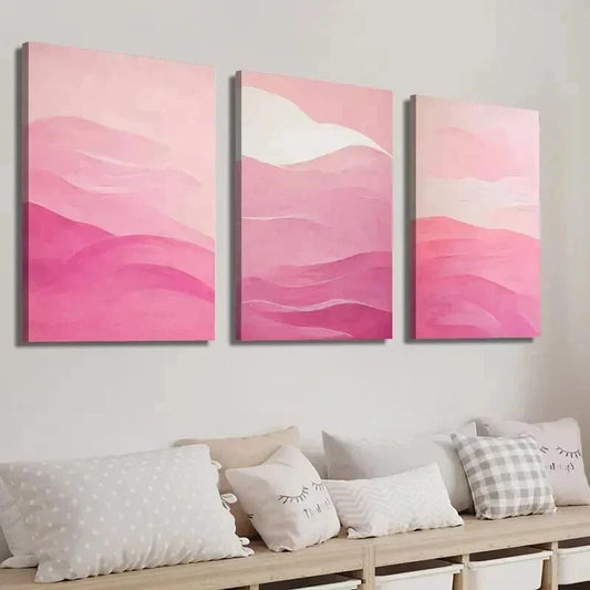 3pcs Preppy Magenta Hipster Pink Textured Wall Art Set Canvas Framed 40x60cm - High Quality Print 100% Australian Made Wall Canvas Ready to Hang