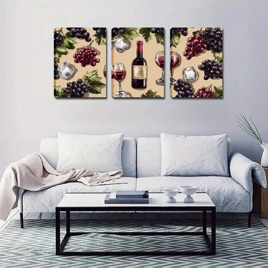 3pcs Abstract Ice Cubes and Grapes Wall Art Set Canvas Framed 40x60cm - High Quality Print 100% Australian Made Wall Canvas Ready to Hang