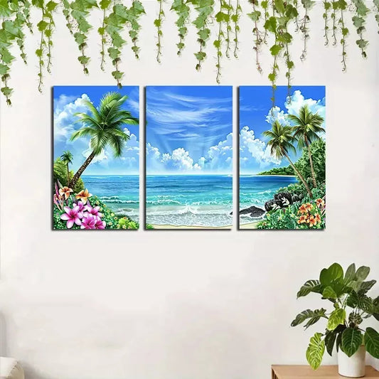 3pcs Tropical Beach Scene  Canvas Framed 40x60cm - High Quality Print 100% Australian Made Wall Canvas Ready to Hang