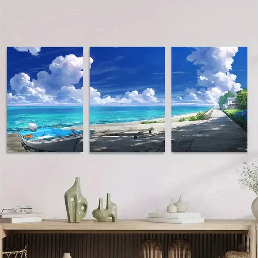 3pcs Beach Scene Ocean Blue Sky Metal Print Ready to Hang Art