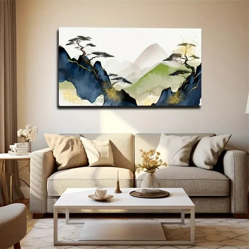 Textured Mountain Scene Wall Art Canvas Office Home Room Framed 80x45cm