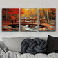 3pcs Red Leaves And Autumn Bridge Printing Poster Metal Print Ready to Hang Art